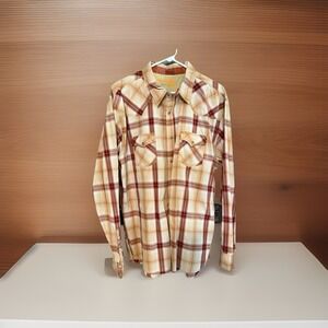Wrangler Shirt XXL Men's 20X Pearl Snap Western Orange Red Plaid